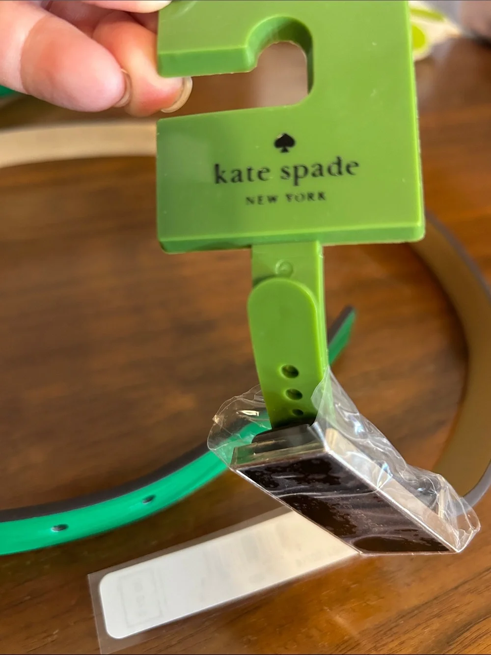 kate spade teal slim leather belt with black logo buckle
